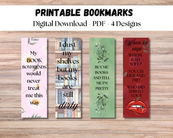 Smut Reader Bookmarks: Floral Bookshelf Quotes (Digital Download)