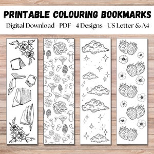 Printable Coloring Bookmarks, Color Your Own Bookmark, DIY Bookmark, Book Lover Gift, Instant Download PDF, US Letter & A4,