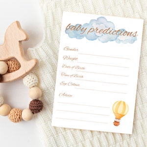 Jeu imprimable de baby shower, jeu de prédictions pour bébé, conseils pour bébé, thème bohème neutre entre les sexes, montgolfière, couleurs neutres,