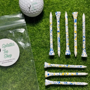 Splatter Golf Tees-Blue & Yellow image 2