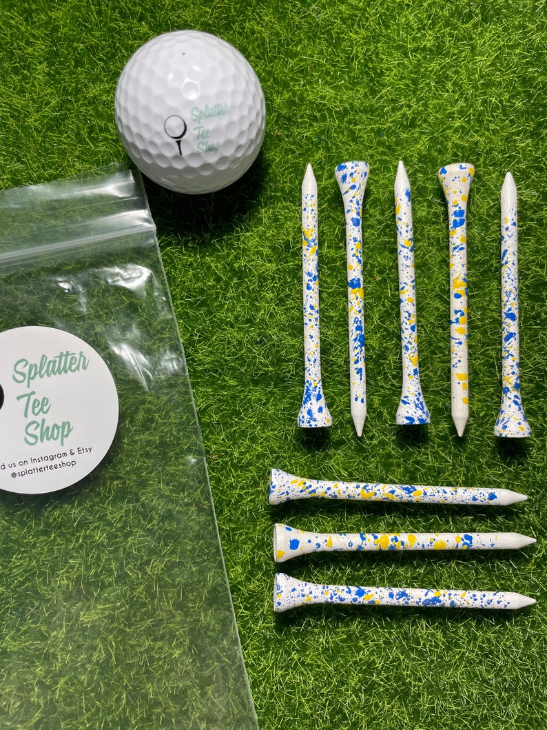 Splatter Golf Tees-Blue & Yellow image 2