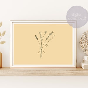 Bloom Bouquet: Digital Art Print Download, Green Simple Flowers Line Drawing