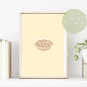Flowers In My Drink : Floral Printable Wall Art, Print Download, Summery Aesthetic, Fancy Floral Drink, Yellow