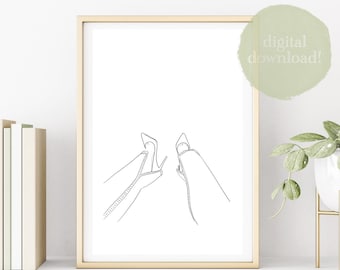 That Girl : Druckbare Wandkunst, Digitaler Kunstdruck Download, Heels and Jeans, Fashion Line Zeichnung, schwarz weiß