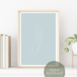 Summer Ice Cream Cone: Printable Wall Art, Digital Art Print Download, Blue Background Soft Serve Ice Cream Minimalist Line Drawing