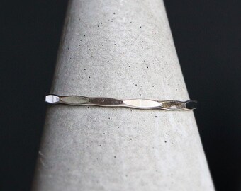 Ultra Thin Sterling Silver Hammered Stacking Ring, Handmade Solid Silver Ring, Dainty Stackable Thin Silver Ring