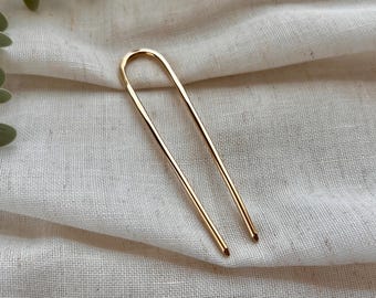 Small Brass French Hair Pin, Brass Bun Holder, Handmade Brass Hair Fork, Simple Minimalist Hair Pick