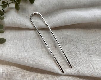 Medium Silver French Hair Pin, Silver Bun Holder, Handmade Silver Hair Fork, Simple Minimalist Hair Pick