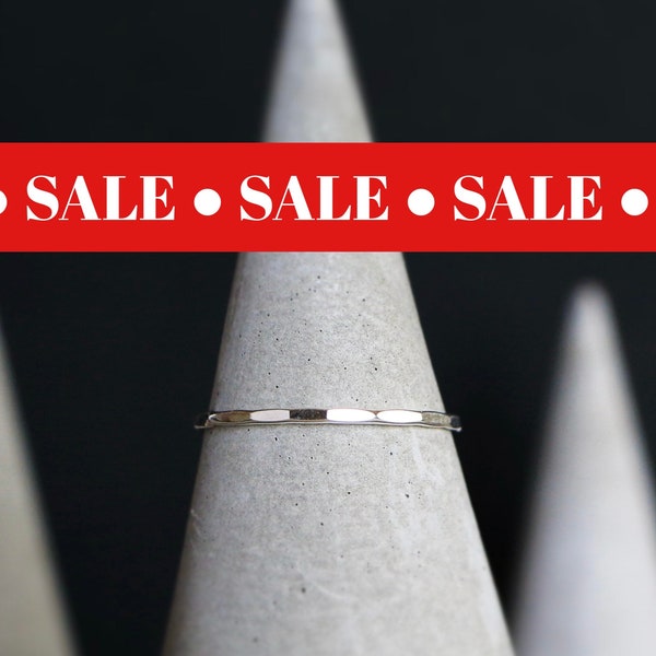 CLOSEOUT SALE! Thin Sterling Silver Hammered Stacking Ring, Handmade Solid Silver Ring, Dainty Stackable Thin Silver Ring