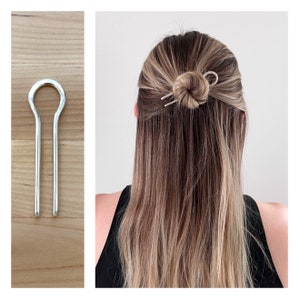 Small Silver Hair Pin, Silver Hair Fork, Handmade Metal Bun Holder, Sterling Silver Hair Pick