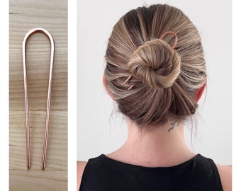 NEW Large Copper French Hair Pin, Copper Bun Holder, Handmade Copper Hair Fork, Simple Minimalist Hair Pick