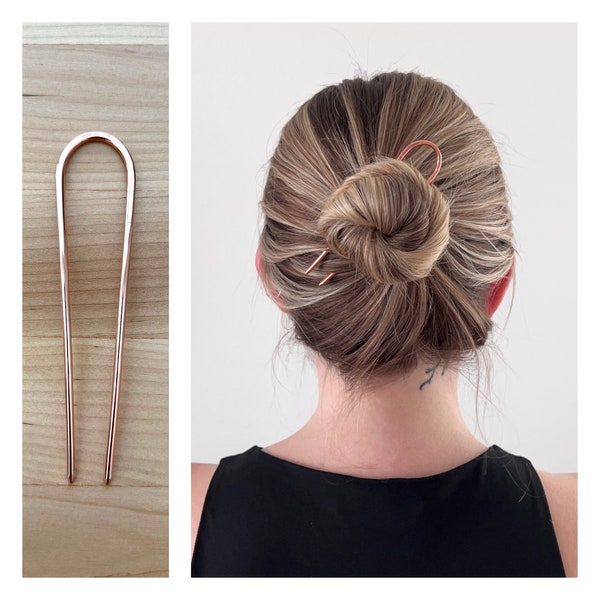 NEW Large Copper French Hair Pin, Copper Bun Holder, Handmade Copper Hair Fork, Simple Minimalist Hair Pick