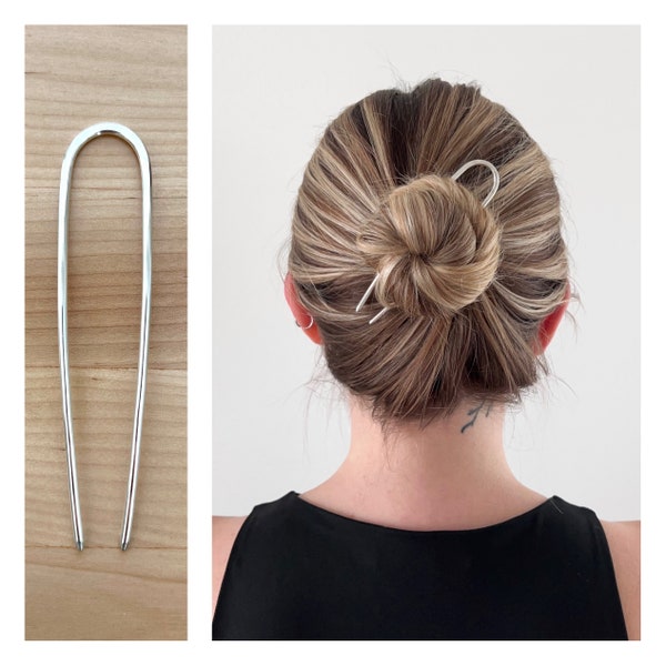 NEW Large Silver French Hair Pin, Silver Bun Holder, Handmade Silver Hair Fork, Simple Minimalist Hair Pick