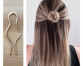 Small Lightweight Brass Hair Pin, Brass Bun Holder, Handmade Brass Hair Fork, Simple Minimalist Hair Pick