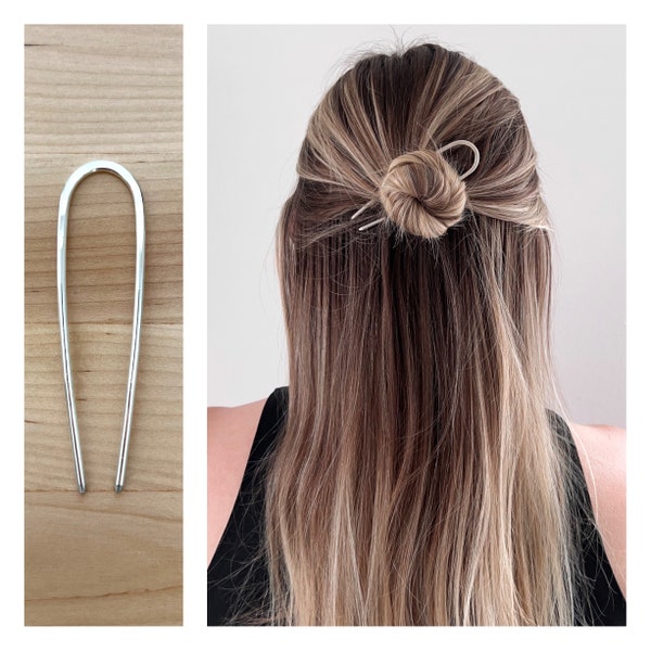 NEW Small Silver French Hair Pin, Silver Bun Holder, Handmade Silver Fill Hair Fork, Simple Minimalist Hair Pick