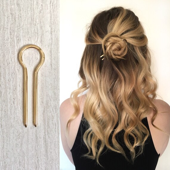 Small Brass Hair Pin Brass Hair Fork Metal Hair Pin Bun Etsy