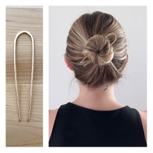 NOUVELLE grande épingle à cheveux française en laiton, support pour chignon en laiton, fourchette à cheveux en laiton faite main, simple pic à cheveux minimaliste