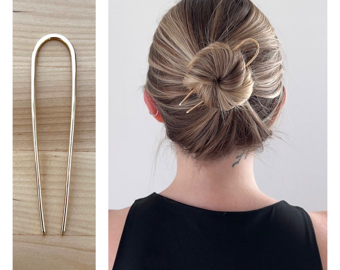 NEW Large Brass French Hair Pin, Brass Bun Holder, Handmade Brass Hair