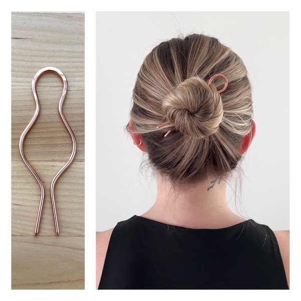 Large Lightweight Copper Hair Pin, Copper Bun Holder, Handmade Copper Hair Fork, Simple Minimalist Hair Pick