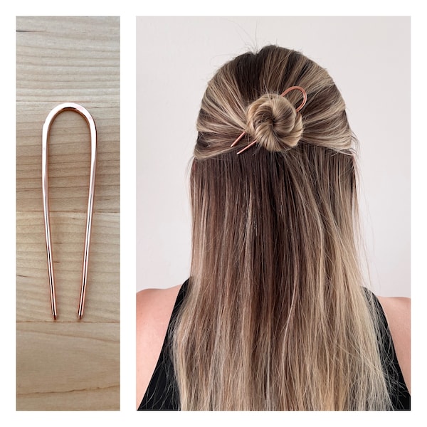 NEW Small Copper French Hair Pin, Copper Bun Holder, Handmade Copper Hair Fork, Simple Minimalist Hair Pick