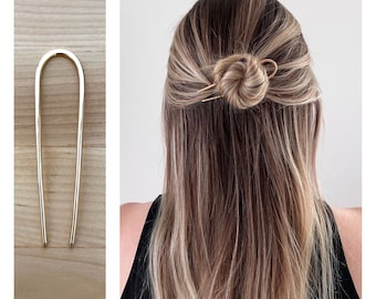 Small Brass French Hair Pin, Brass Bun Holder, Handmade Brass Hair Fork, Simple Minimalist Hair Pick