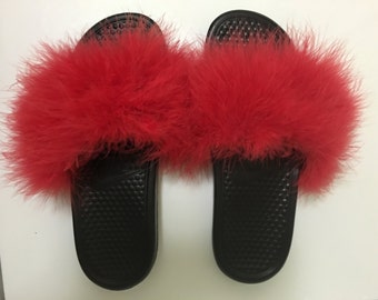 fuzzy flip flops nike