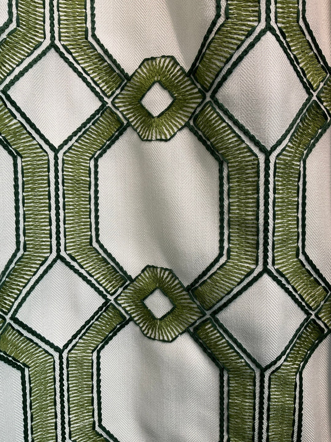 Avenue Grass Green Geometric Curtains Drapery Panels Floral Pattern Etsy