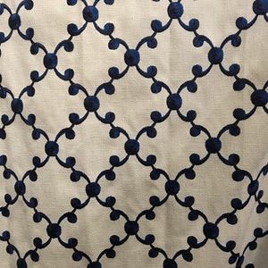 Paris Scroll Dark Blue Navy Embroidered Curtains Drapery Panels /Made in USA, NO tariffs