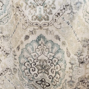 Brenna Frost Curtains Drapery Panels Floral Damask Linen Pattern /Made in USA NO tariffs