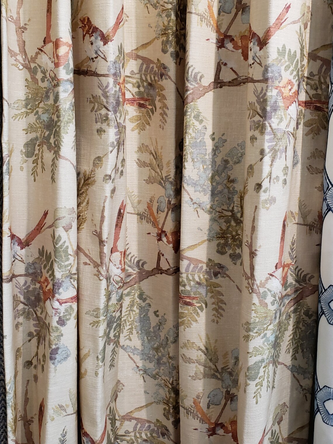 Emily Woodland Curtains Drapery Panels Birds Floral Pattern Etsy