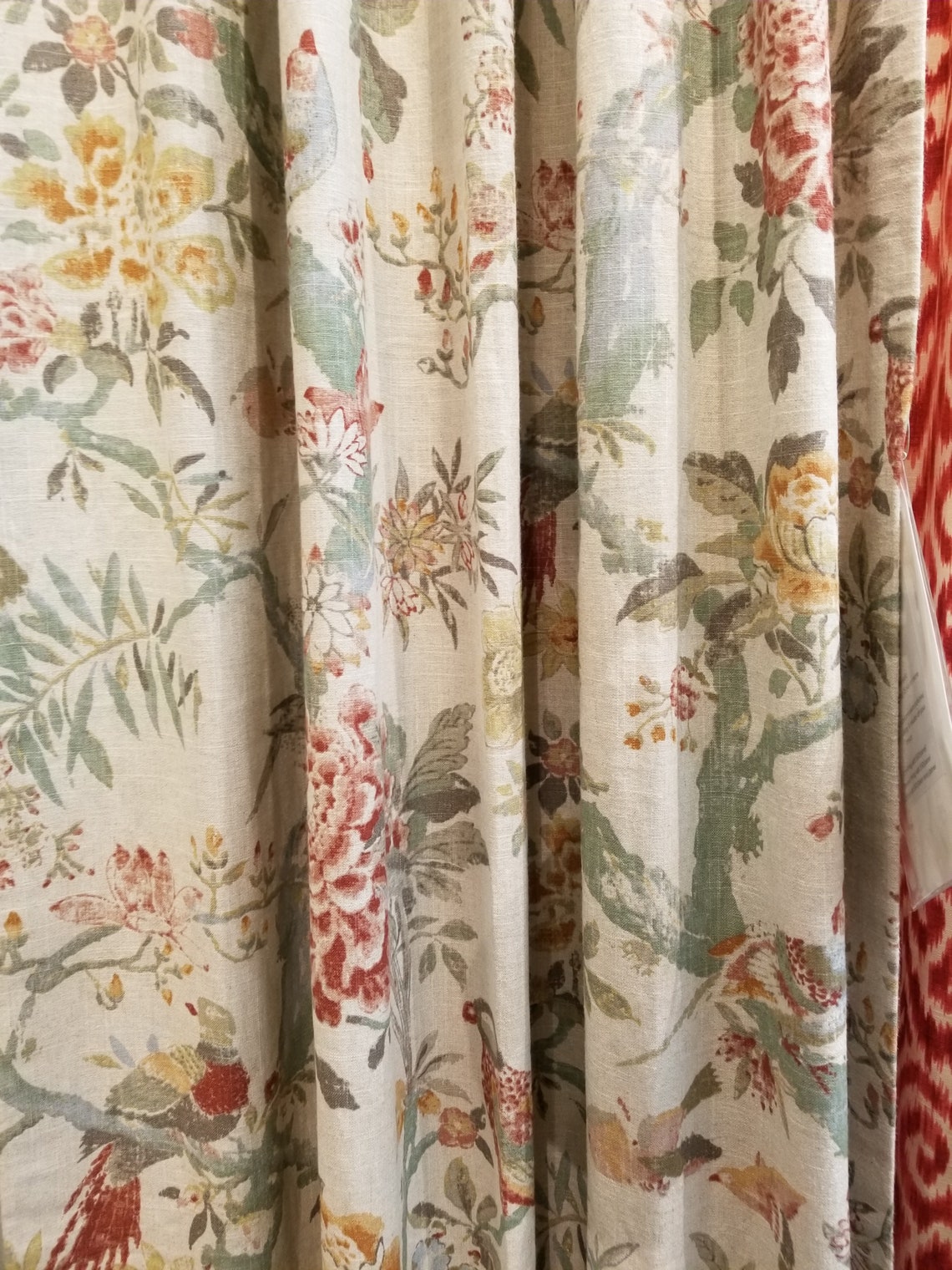 Aviary Woodland Curtains Drapery Panels Birds Floral Pattern Etsy