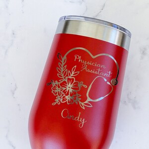 Physician Assistant PA Engraved Personalized Tumbler with name and Floral Stethoscope