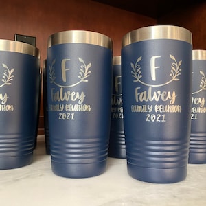 Customized Family Reunion Insulated Tumbler, Large Wine Tumbler or Coffee Mug Laser Engraved