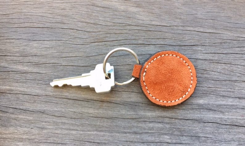 Rust Keychain,Leather Keychain,Suede Keychain,Key Holder,Groomsmen Gift,Birthday Gift,Round Keychain,Keychain,Key Fob,Orange Key Fob,KeyRing image 3