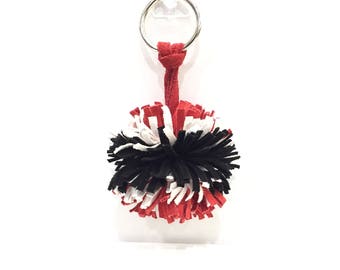 Atlanta Falcons,Georgia Bulldogs,Maryland Football,Maryland Terrapins,REDandBLACKandWHITE KeyFob,Pompom Keychain,Pompom Clip,FREE SHIPPING