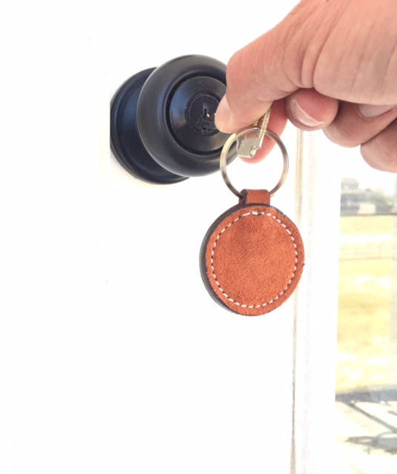 Rust Keychain,Leather Keychain,Suede Keychain,Key Holder,Groomsmen Gift,Birthday Gift,Round Keychain,Keychain,Key Fob,Orange Key Fob,KeyRing image 4