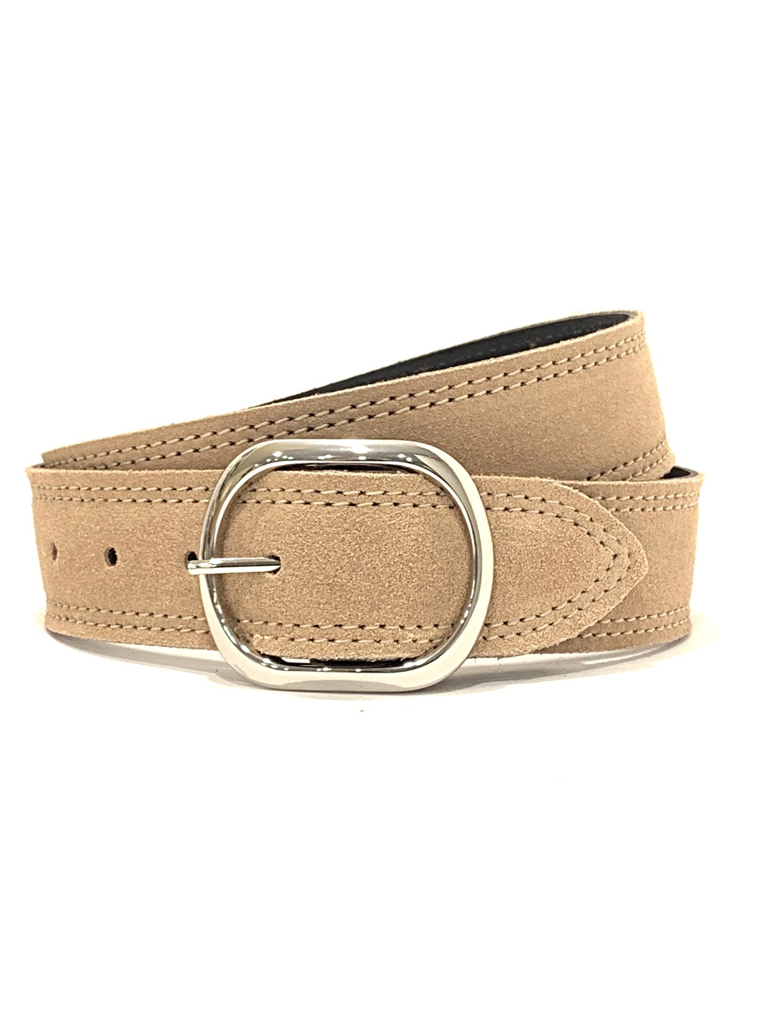 Taupe Suede Belt With INTERCHANGEABLE Silver Buckle and Gold Oval ...