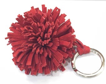 Red Leather Pompom,Pompom Key Fob,Pompom Keychain,Red Keychain,Pompom Clip,Leather Keychain,Pompom,Red Key Fob,Purse Clip, * FREE SHIPPING *