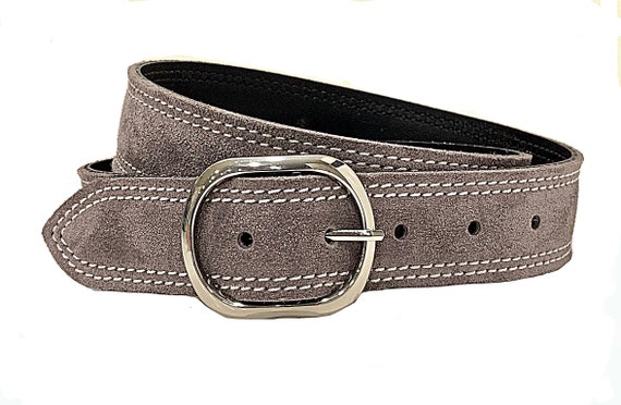 Gray Suede Belt, Silver Oval Buckle, USA Made - Etsy display picture 1