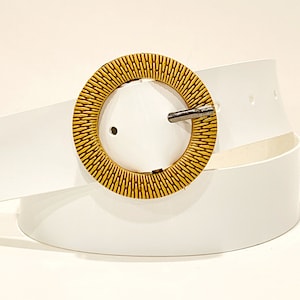White Vegan Belt with Bamboo Buckle, White Belt, Circle Buckle Belt, Women&#39;s Belt, Vegan Belt, USA Made, * Ships FREE Next Day *