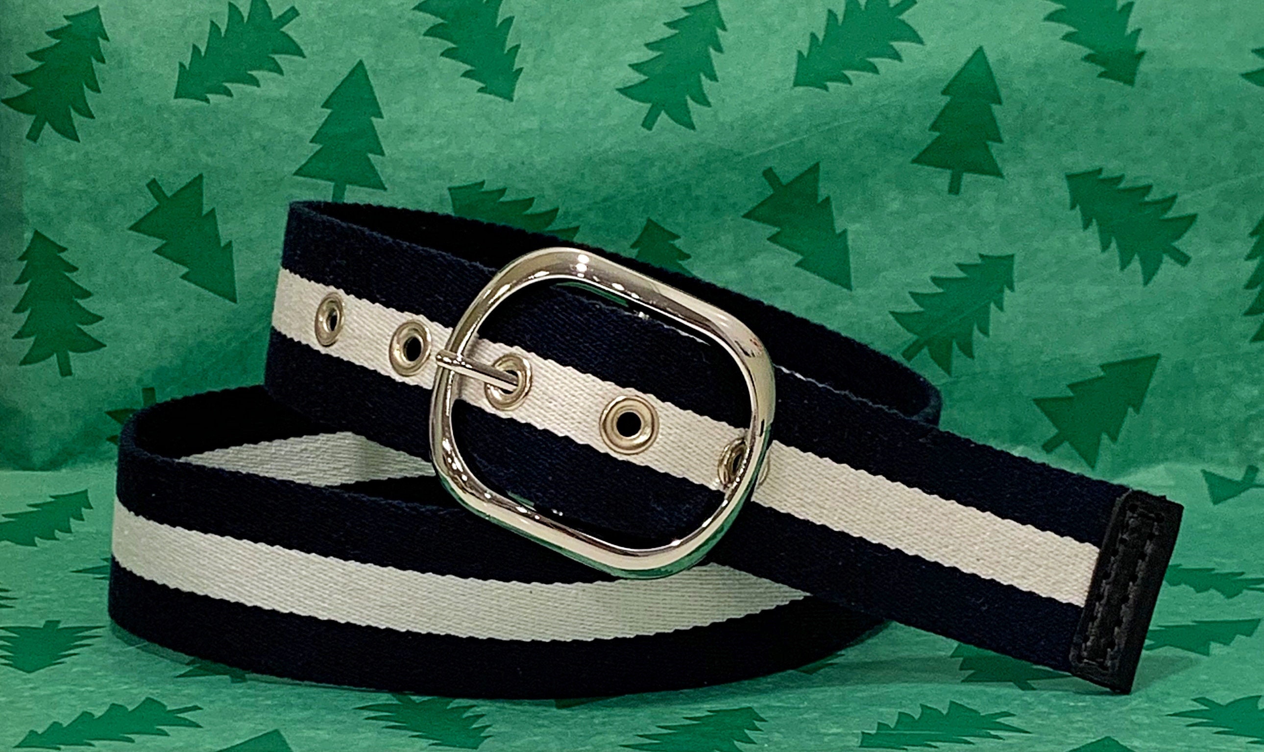 Shop High-Quality Blue and White Strip Monogrammed Belt