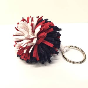 Patriotic Key Fob,Pompom Key Fob,Pompom Keychain,Pompom Clip,Leather Keychain,Key Fob, 4th of July,Red White and Blue, USA FREE SHIPPING image 3