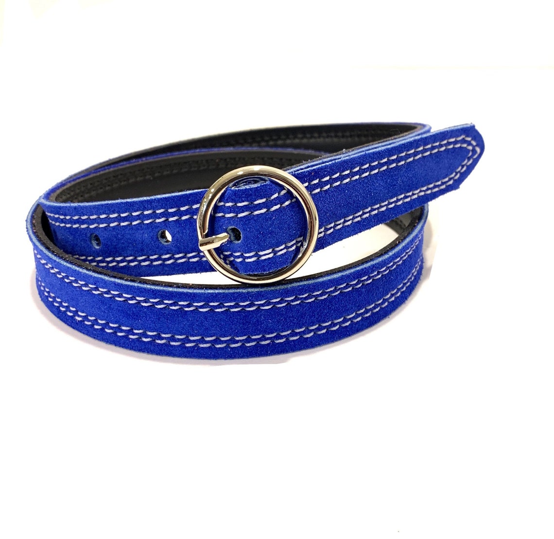 Cobalt Blue Genuine Suede Belt With Circle Silver Buckle Blue - Etsy UK