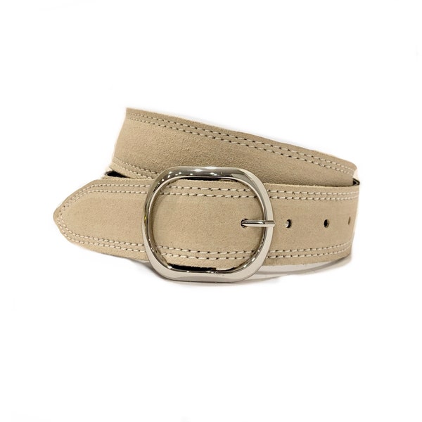 Cream Suede Belt with INTERCHANGEABLE Buckle-Silver and Gold Oval Buckle INCLUDED-Off White Leather Belt-Ladies Belt * Ships Next Day FREE *