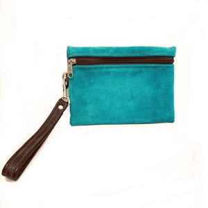 Monedero de pulsera, cartera de pulsera, pulsera de cuero, embrague de pulsera, pulsera de teléfono, bolso de embrague de cuero, embrague de ante turquesa * BARCOS GRATIS *
