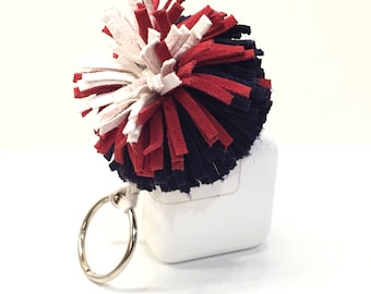 Patriotic Key Fob,Pompom Key Fob,Pompom Keychain,Pompom Clip,Leather Keychain,Key Fob, 4th of July,Red White and Blue, USA * FREE SHIPPING *