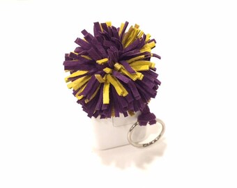 LSU Key Fob,Minnesota Vikings Key Fob,Purple and Yellow Key Fob,Pompom Keychain,Pompom Clip,Zipper Pull,LSU,Minnesota Vikings,FREE Shipping