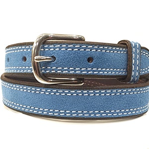 Sky Blue Suede Belt, Blue Leather Belt, Ladies Women Thin Skinny Belt for Jeans Pants Dresses Shorts Work Casual,  * Ships Next Day FREE *