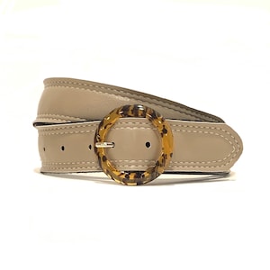 Taupe Vegan Belt with Round Tortoiseshell Buckle, Tan Belt, Neutral Belt, Wide Belt, Women&#39;s Belt, Ladies Belt  * Ships NEXT Day FREE *