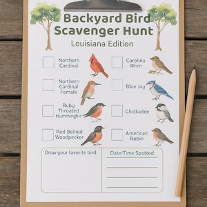 Backyard Bird Scavenger Hunt – Louisiana Birds Printable for Kids – Nature Activity Sheet Canva Pro